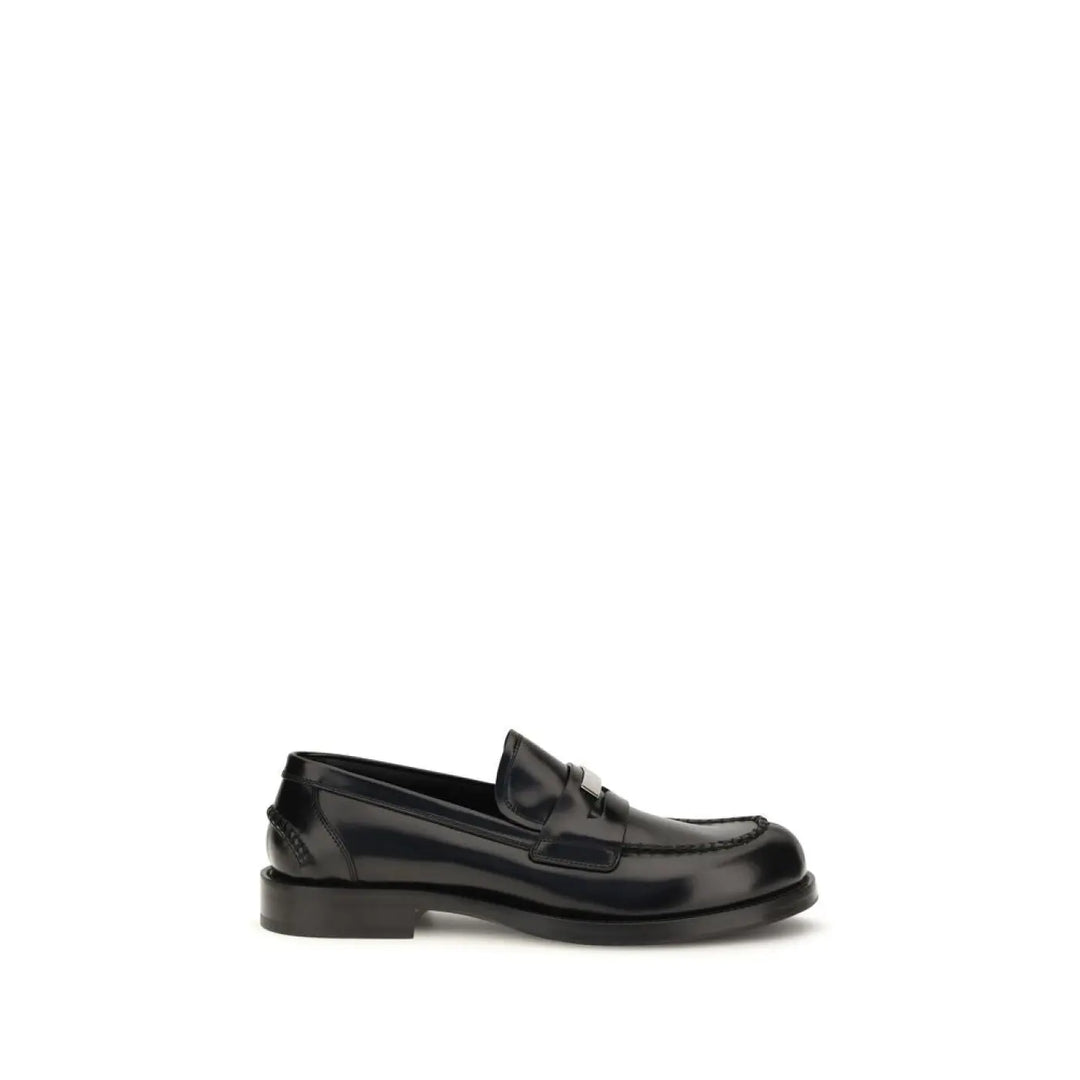 Dolce &amp; Gabbana Black Calf Leather Bos Taurus Slip-on Loafers