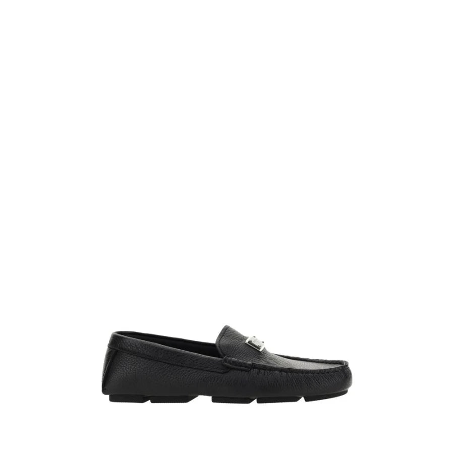 Dolce & Gabbana Black Calf Leather Bos Taurus Slip-On Loafers