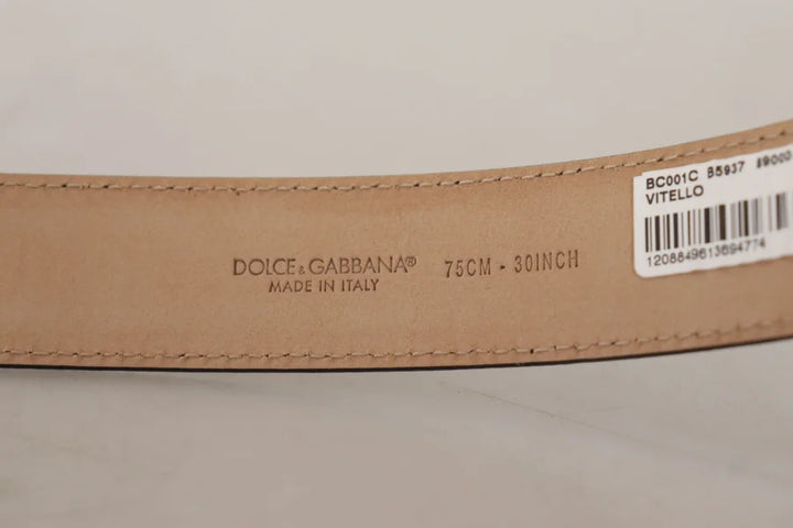 Dolce & Gabbana Black Calf Leather Brown Backend Metal Buckle Belt