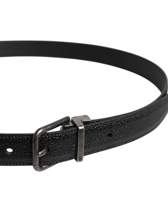 Dolce & Gabbana Black Calf Leather Classic Metal Buckle Belt
