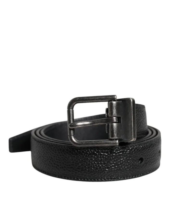Dolce & Gabbana Black Calf Leather Classic Metal Buckle Belt