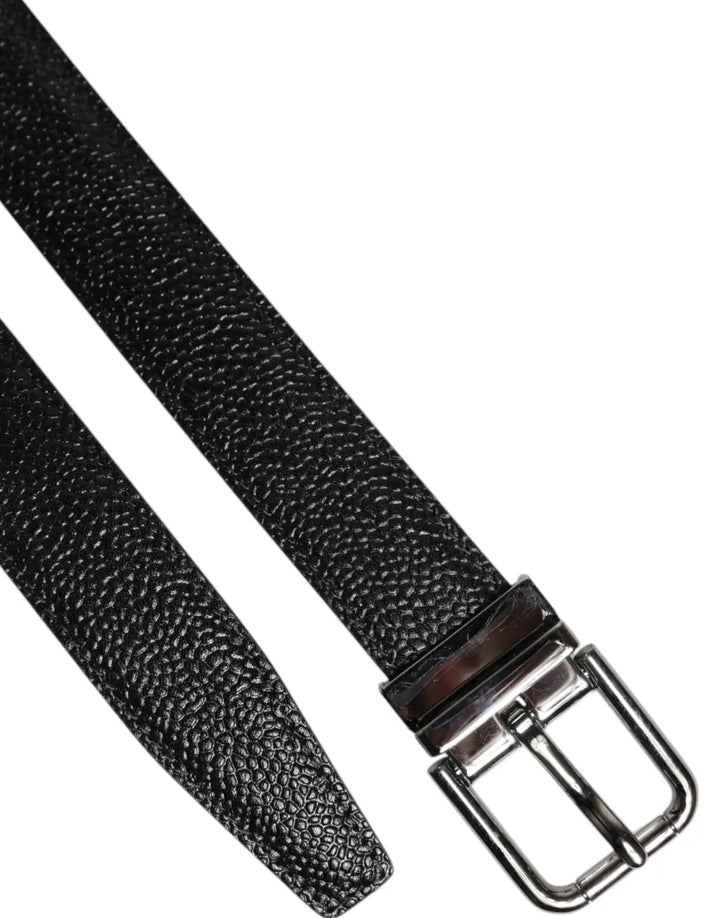 Dolce &amp; Gabbana Black Calf Leather Classic Metal Buckle Belt