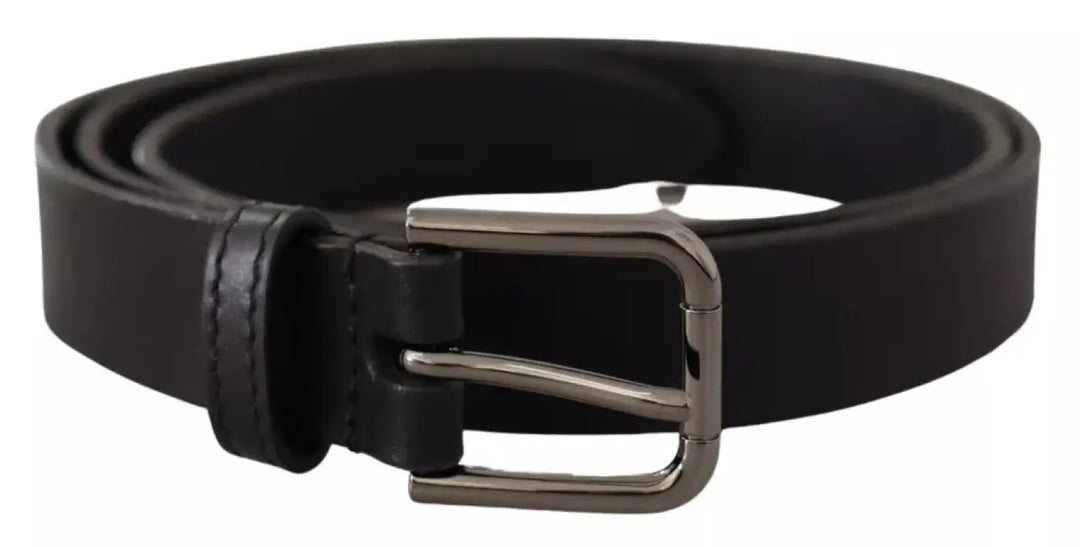 Dolce &amp; Gabbana Black Calf Leather Classic Metal Logo Buckle Belt