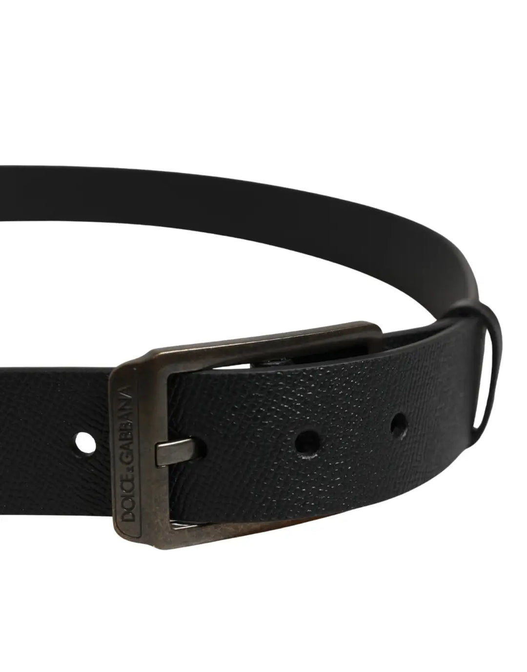 Dolce &amp; Gabbana Black Calf Leather Gold Metal Buckle Belt