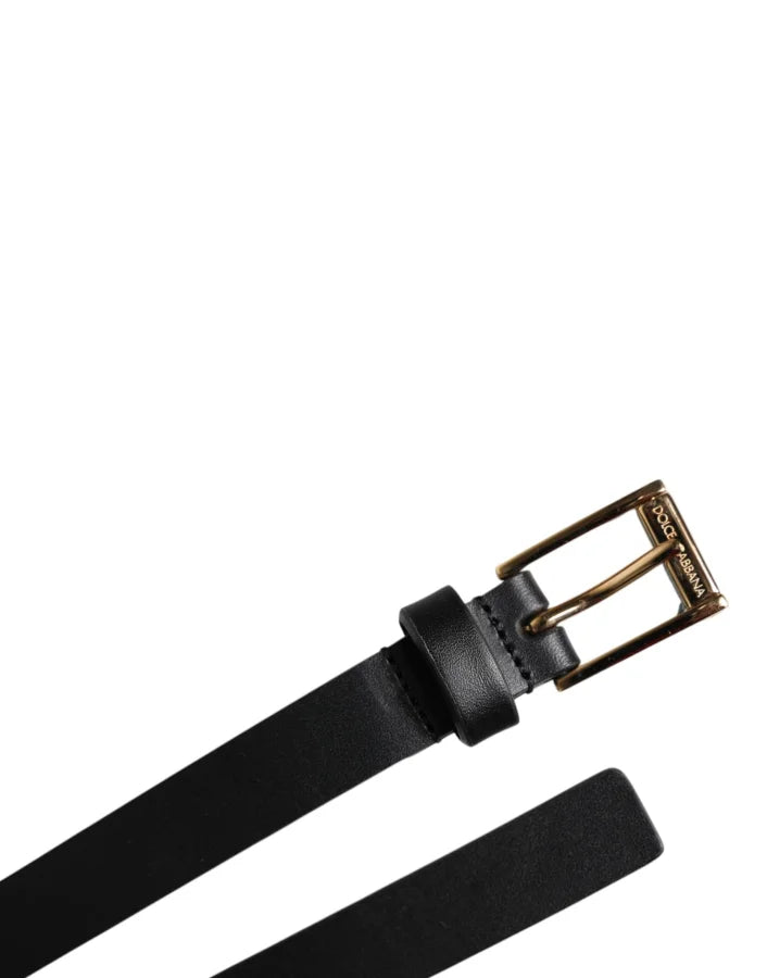Dolce & Gabbana Black Calf Leather Gold Metal Buckle Belt