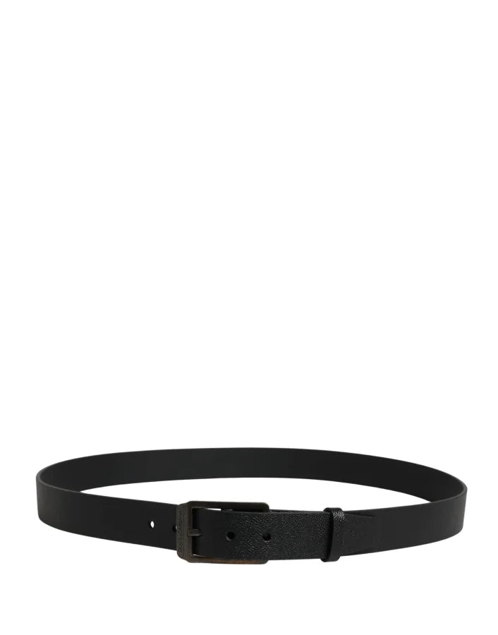 Dolce & Gabbana Black Calf Leather Gold Metal Buckle Belt