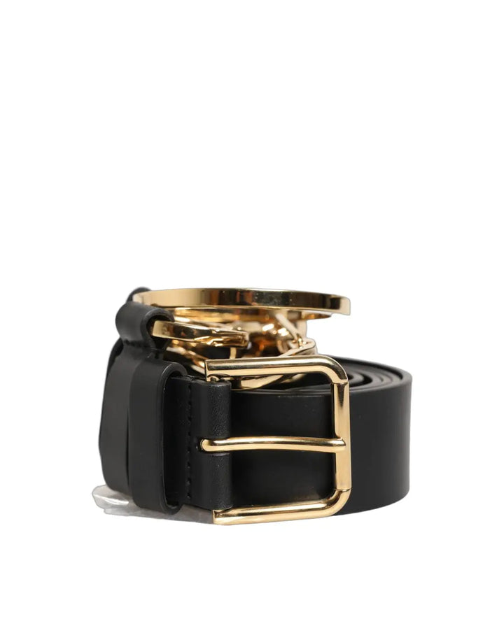 Dolce &amp; Gabbana Black Calf Leather Gold Metal Buckle Men Belt