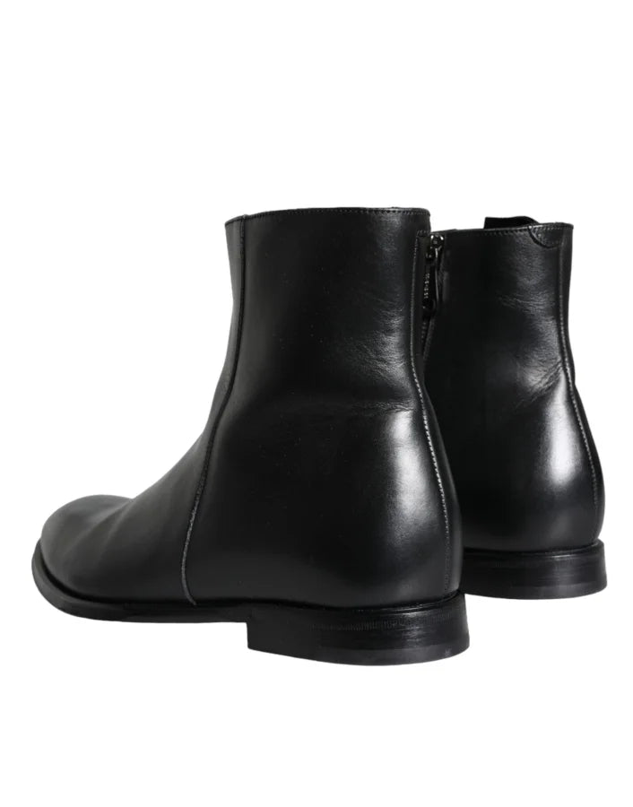 Dolce & Gabbana Black Calf Leather Men Ankle Boots Shoes