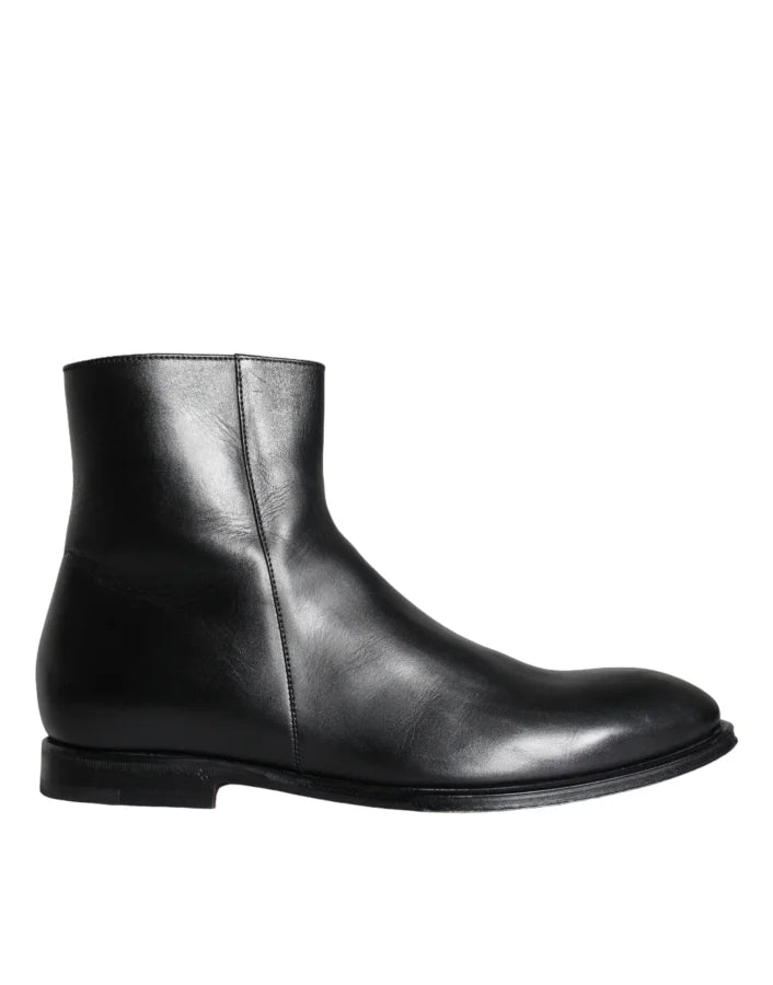Dolce & Gabbana Black Calf Leather Men Ankle Boots Shoes