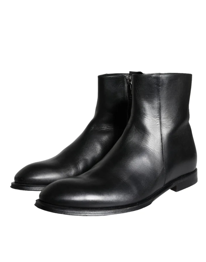 Dolce & Gabbana Black Calf Leather Men Ankle Boots Shoes