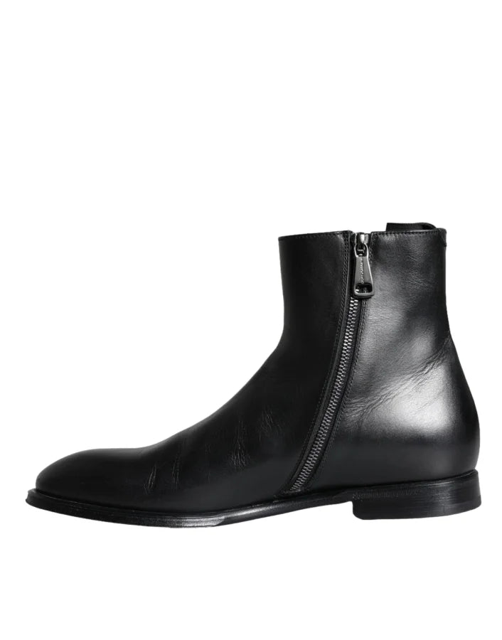Dolce & Gabbana Black Calf Leather Men Ankle Boots Shoes