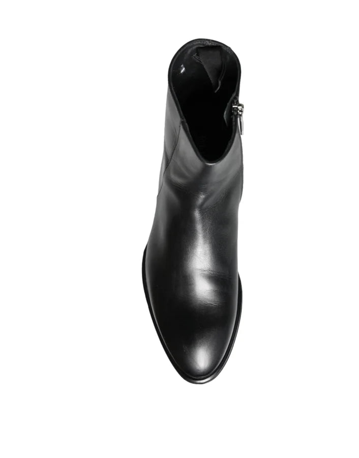 Dolce & Gabbana Black Calf Leather Men Ankle Boots Shoes