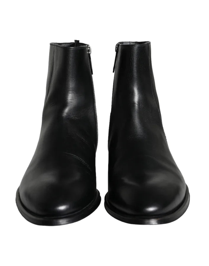 Dolce & Gabbana Black Calf Leather Men Ankle Boots Shoes