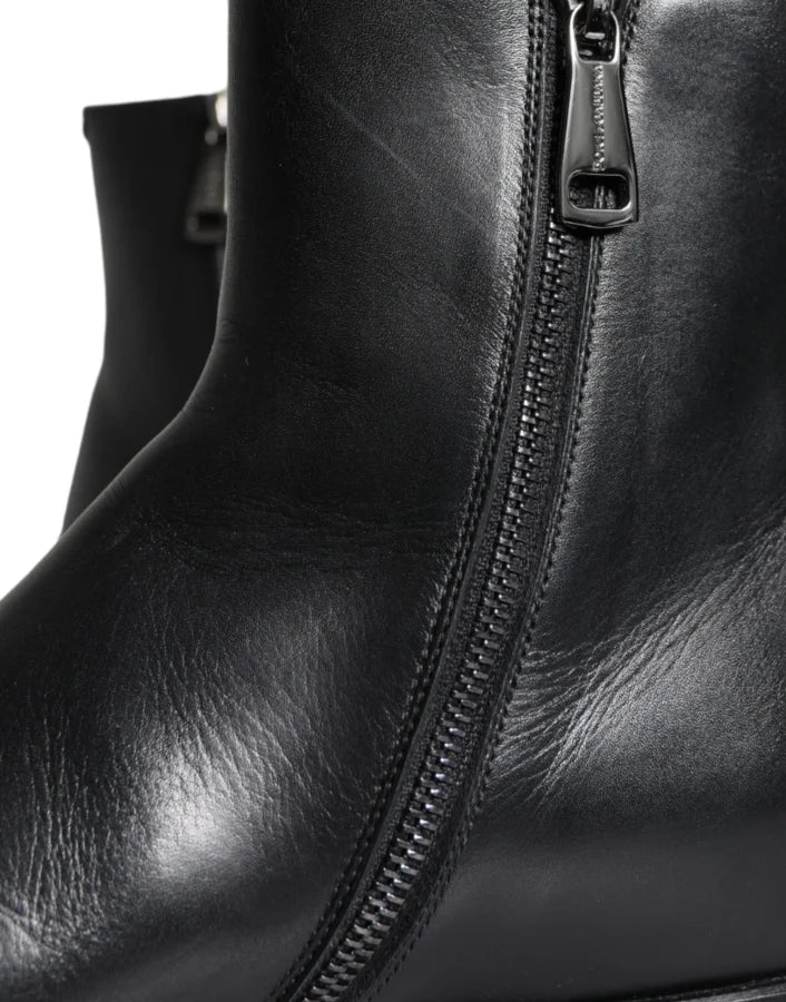Dolce & Gabbana Black Calf Leather Men Ankle Boots Shoes