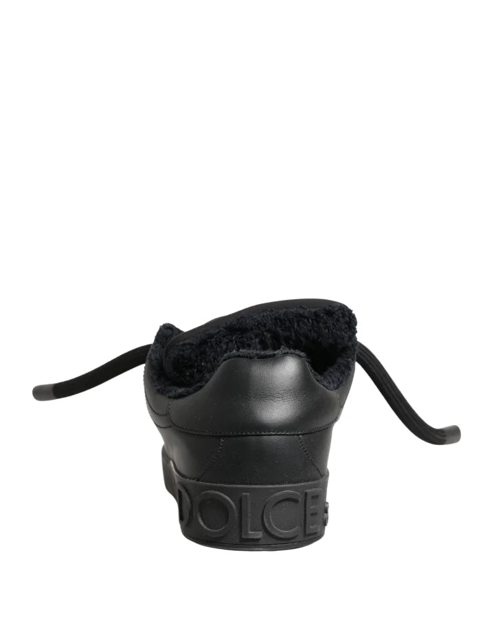 Dolce & Gabbana Black Calf Leather Nappa Lace-Up Sneakers Shoes