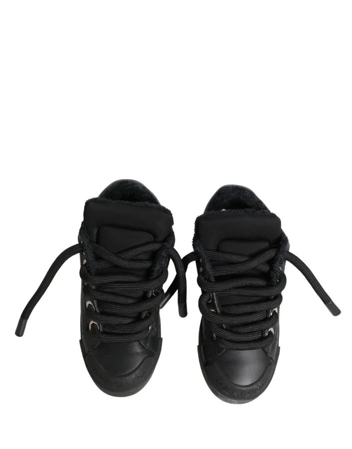 Dolce & Gabbana Black Calf Leather Nappa Lace-Up Sneakers Shoes