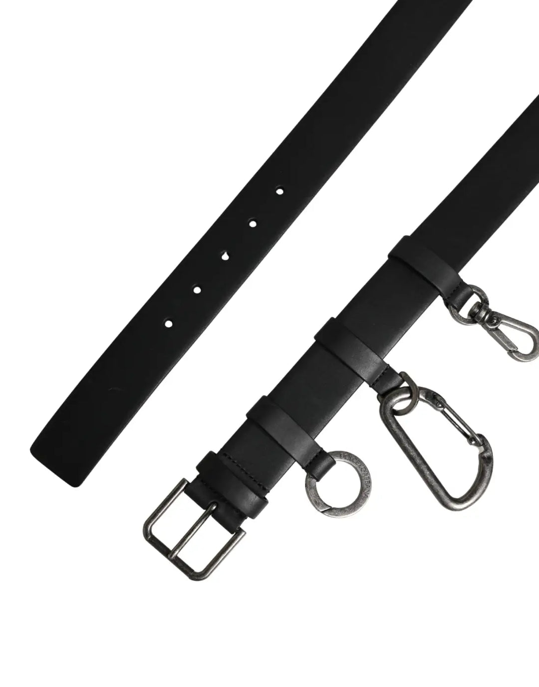 Dolce &amp; Gabbana Black Calf Leather Silver Metal Buckle Belt