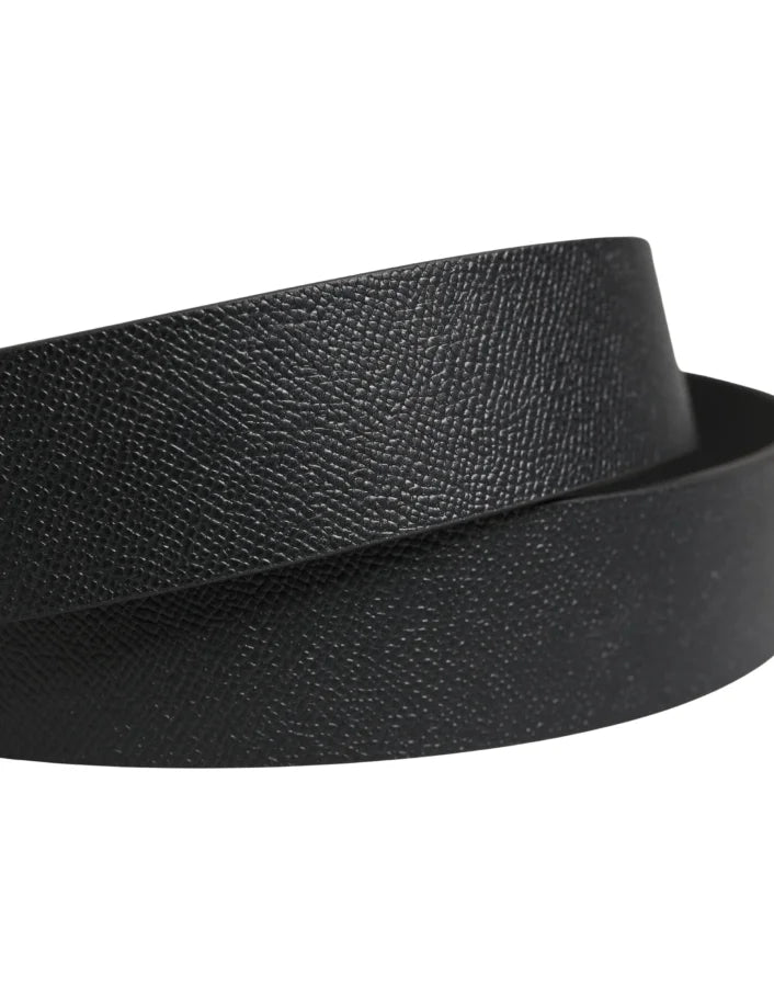 Dolce & Gabbana Black Calf Leather Silver Metal Buckle Belt