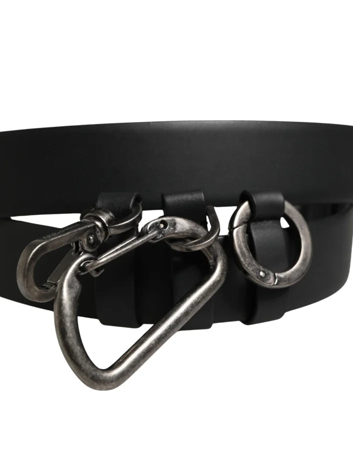 Dolce &amp; Gabbana Black Calf Leather Silver Metal Buckle Belt