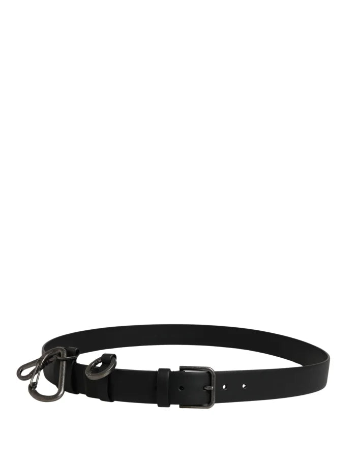 Dolce & Gabbana Black Calf Leather Silver Metal Buckle Belt