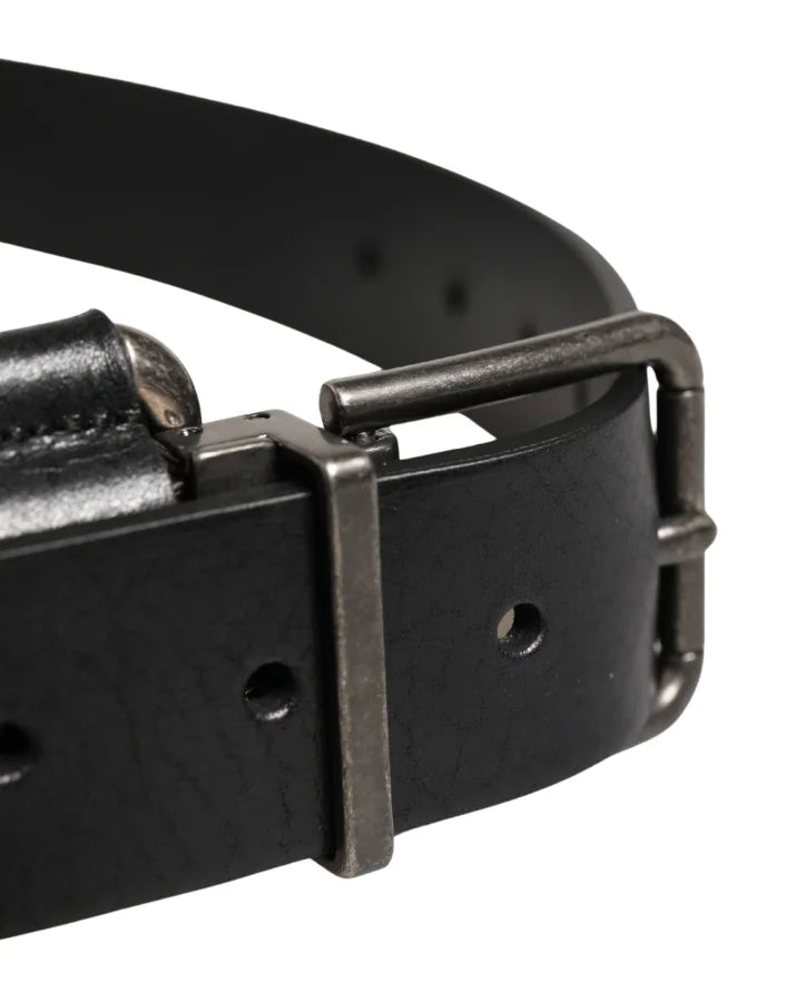 Dolce & Gabbana Black Calf Leather Silver Metal Buckle Belt