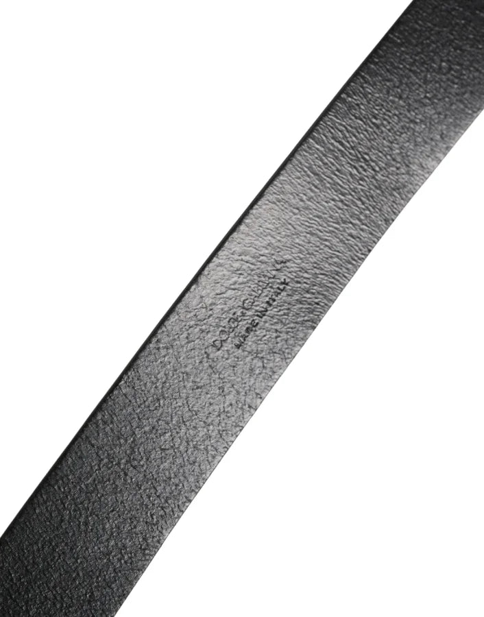 Dolce & Gabbana Black Calf Leather Silver Metal Buckle Belt