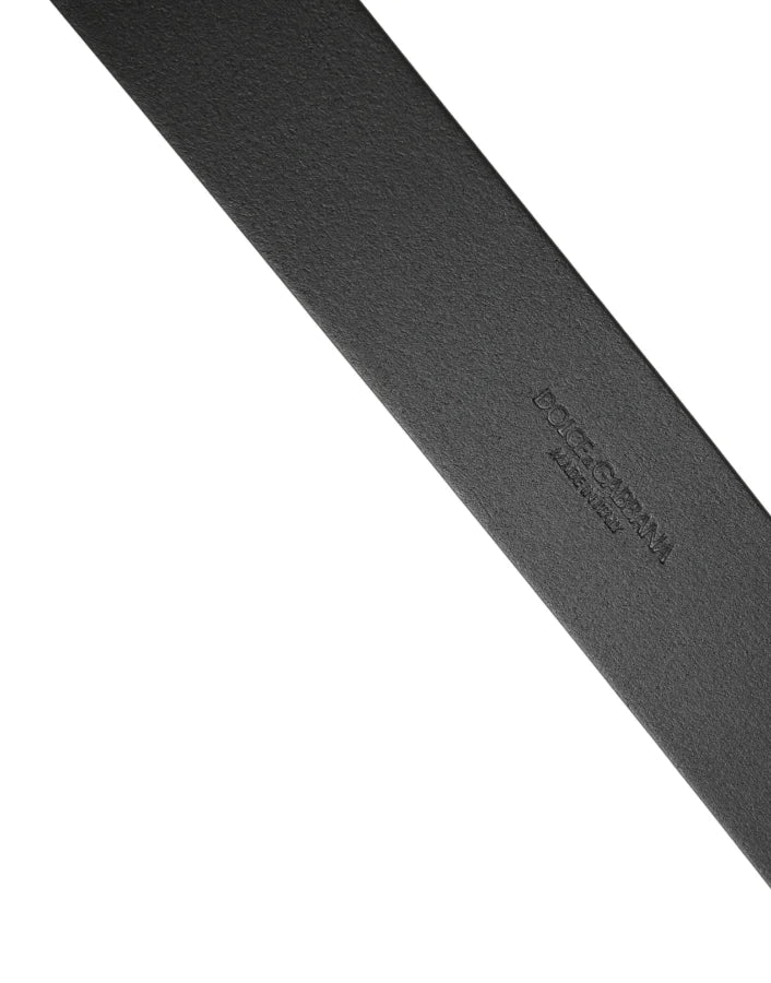 Dolce & Gabbana Black Calf Leather Silver Metal Buckle Belt