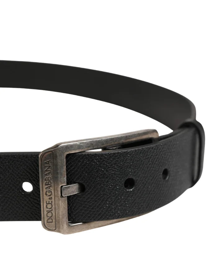 Dolce & Gabbana Black Calf Leather Silver Metal Buckle Belt