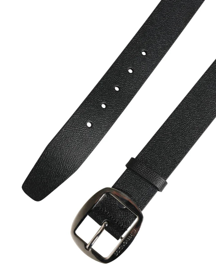 Dolce & Gabbana Black Calf Leather Silver Metal Buckle Belt