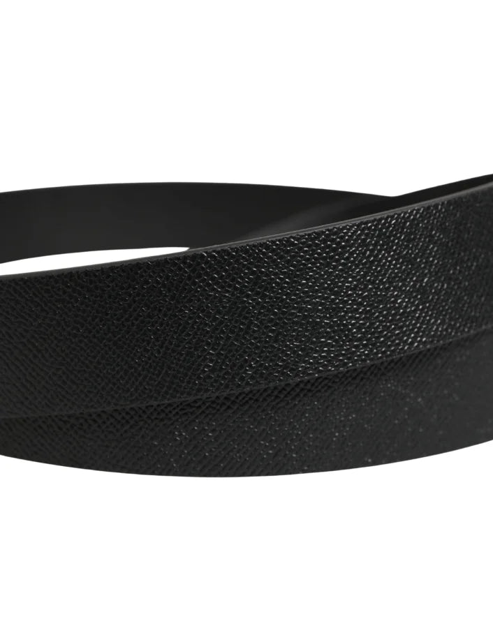 Dolce & Gabbana Black Calf Leather Silver Metal Buckle Belt