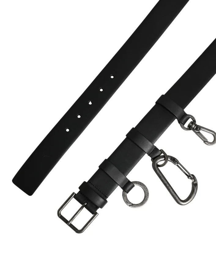 Dolce &amp; Gabbana Black Calf Leather Silver Metal Buckle Belt