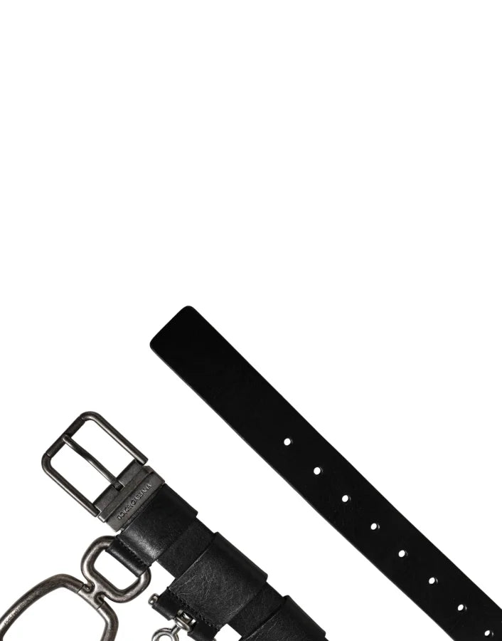Dolce & Gabbana Black Calf Leather Silver Metal Buckle Belt