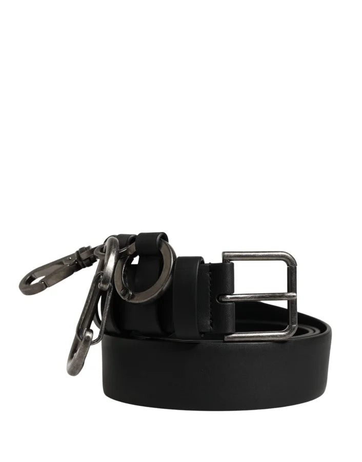 Dolce &amp; Gabbana Black Calf Leather Silver Metal Buckle Belt