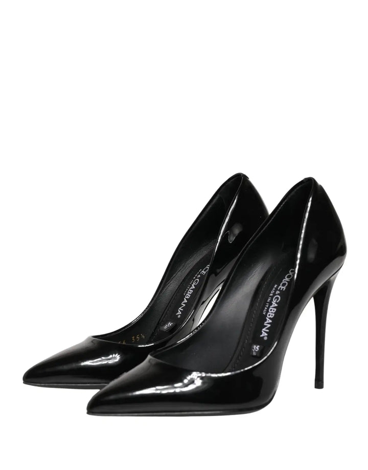 Dolce &amp; Gabbana Black Calf Leather Stiletto Heels Pumps Shoes