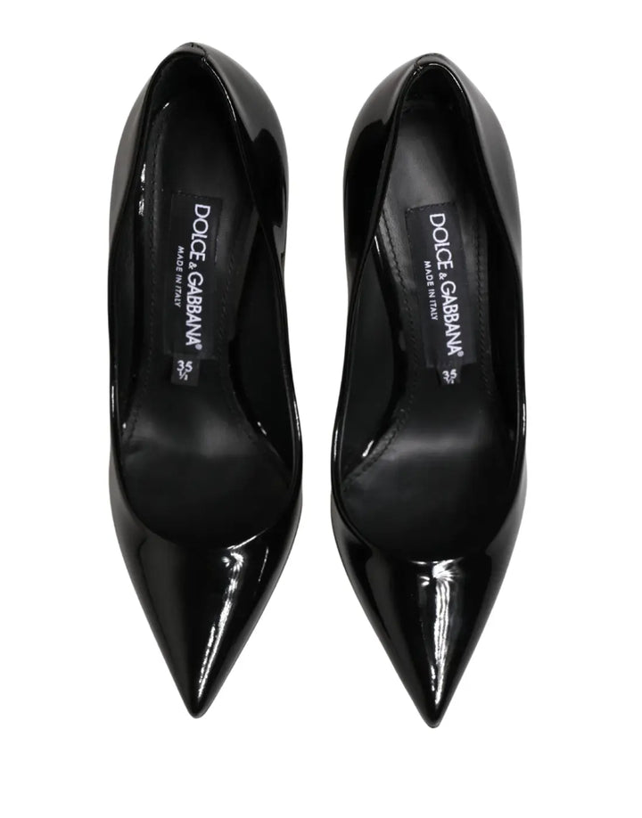 Dolce &amp; Gabbana Black Calf Leather Stiletto Heels Pumps Shoes