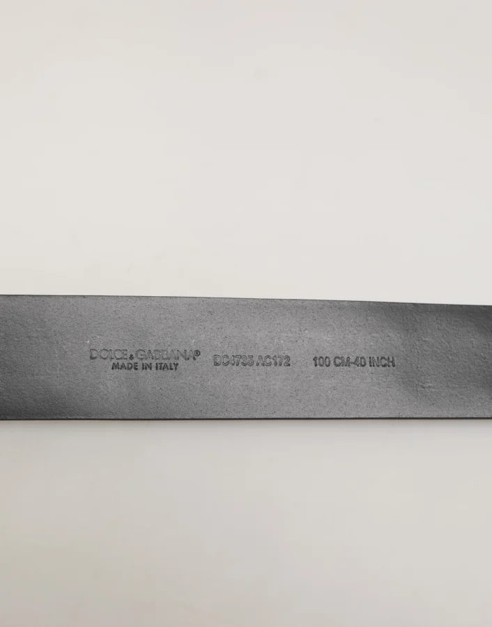 Dolce & Gabbana Black Calf Leather Studded Silver Buckle Belt