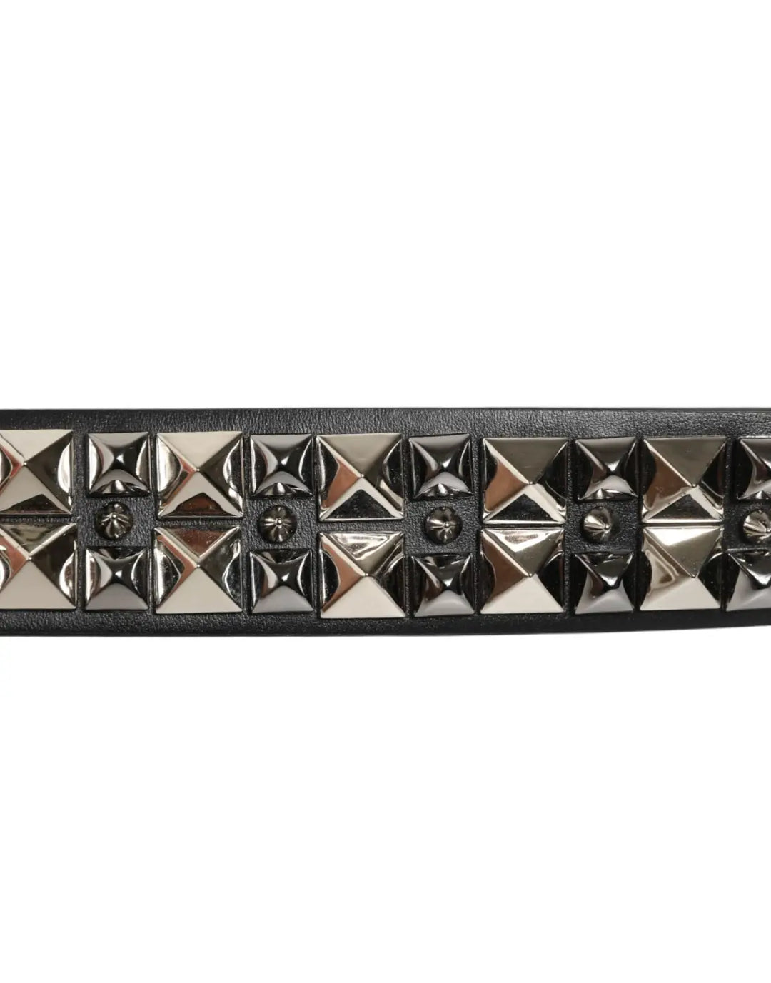 Dolce &amp; Gabbana Black Calf Leather Studded Silver Buckle Belt