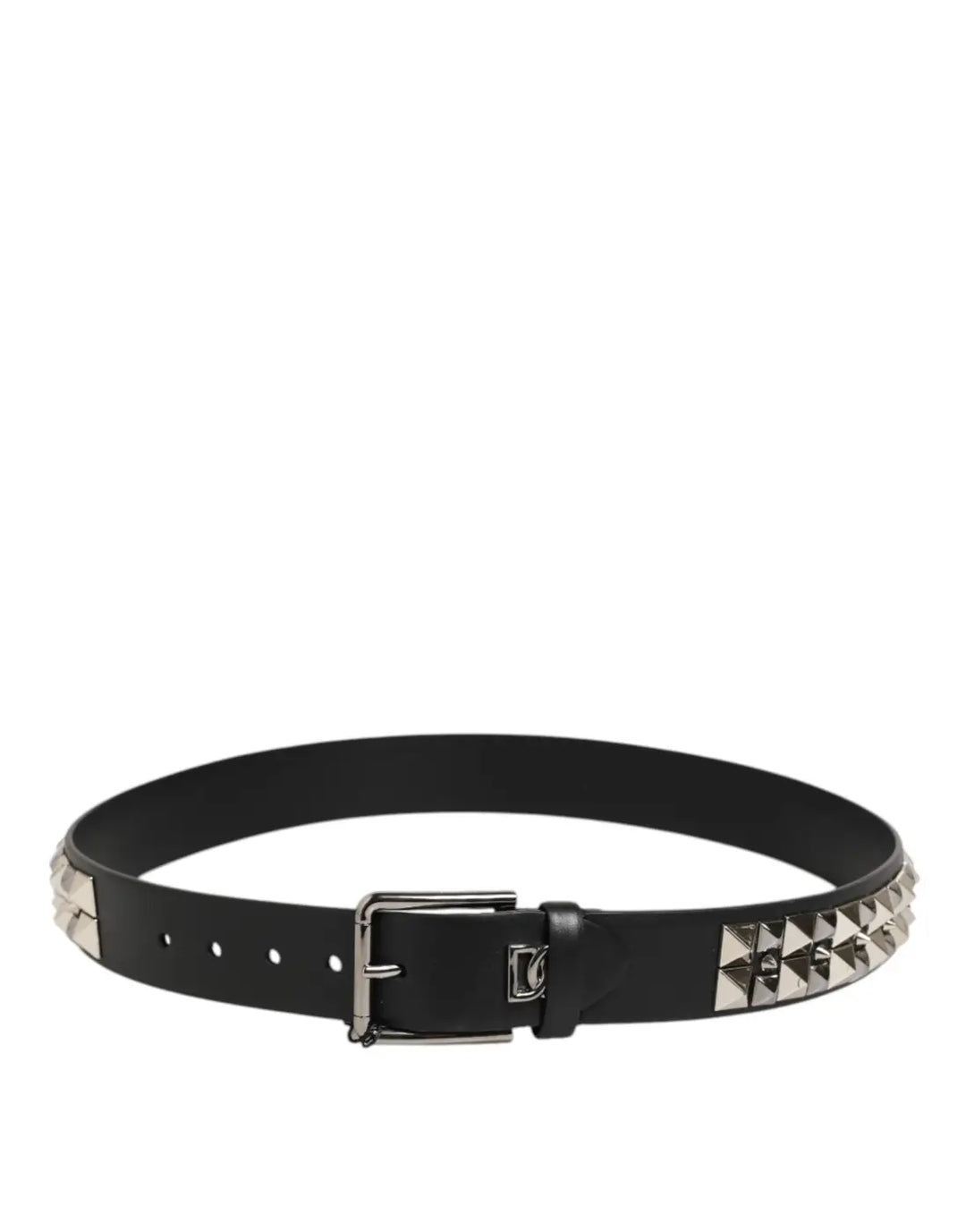 Dolce &amp; Gabbana Black Calf Leather Studded Silver Buckle Belt