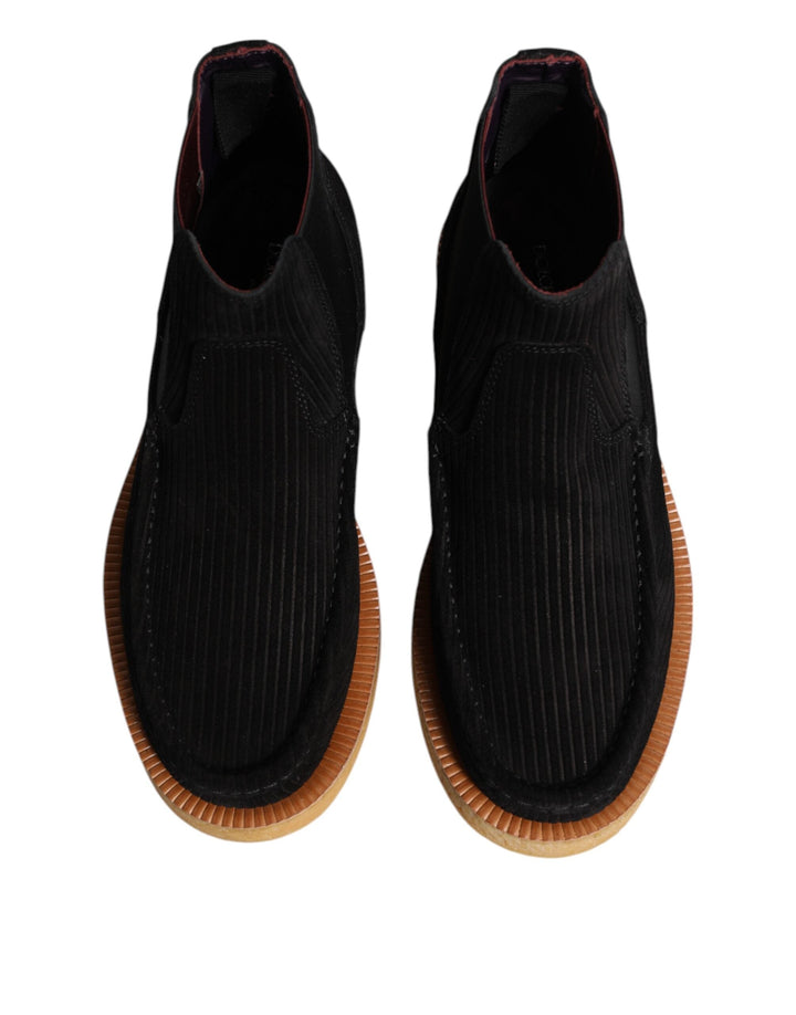 Dolce &amp; Gabbana Black Calf Suede Slip on Ankle Boots Shoes
