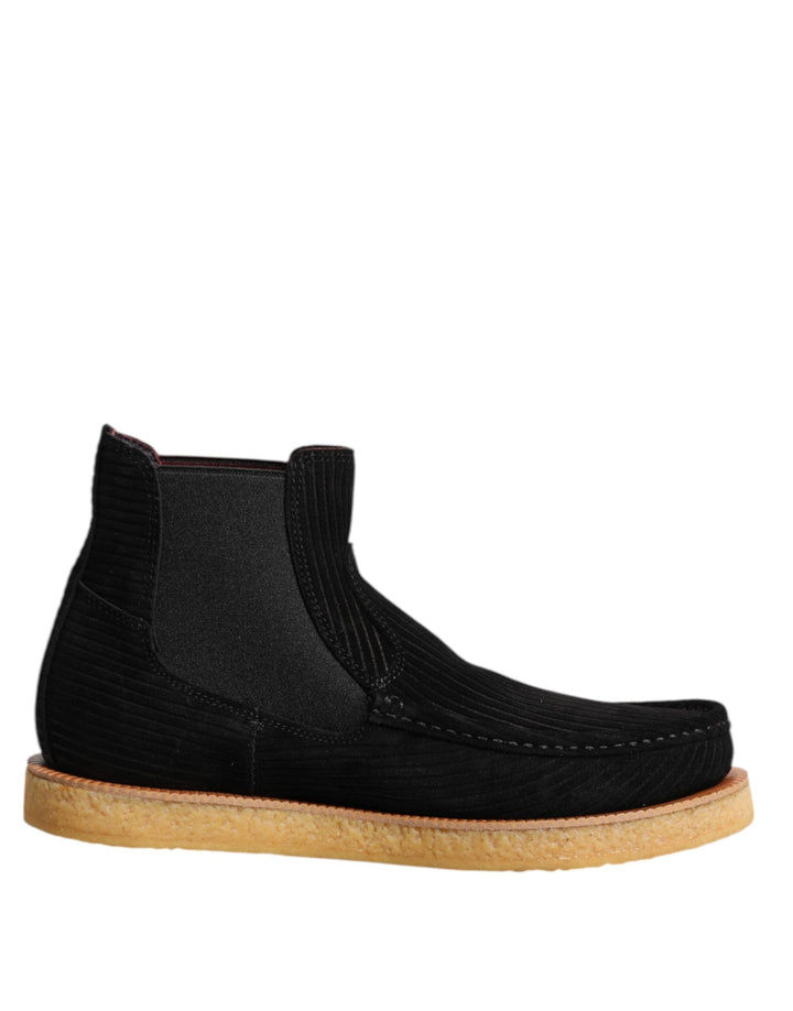 Dolce &amp; Gabbana Black Calf Suede Slip on Ankle Boots Shoes