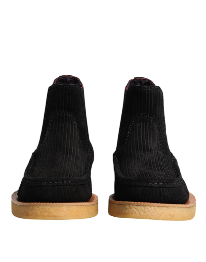 Dolce &amp; Gabbana Black Calf Suede Slip on Ankle Boots Shoes
