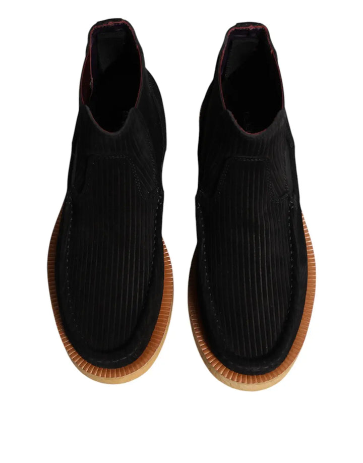 Dolce &amp; Gabbana Black Calf Suede Slip on Ankle Boots Shoes