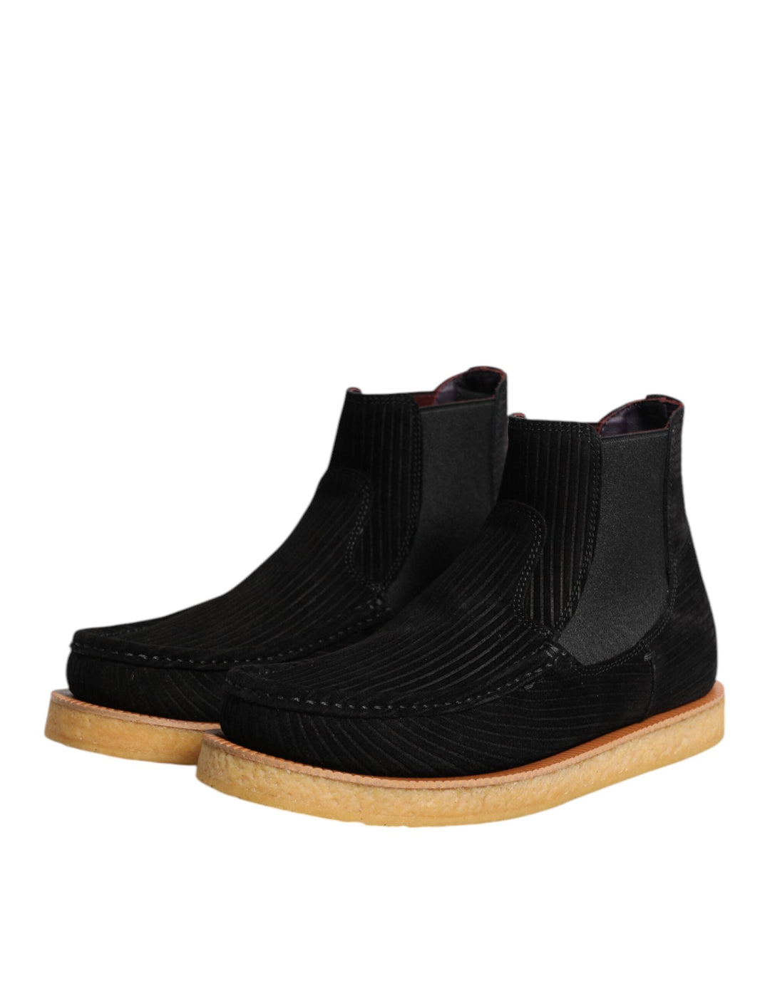 Dolce &amp; Gabbana Black Calf Suede Slip on Ankle Boots Shoes