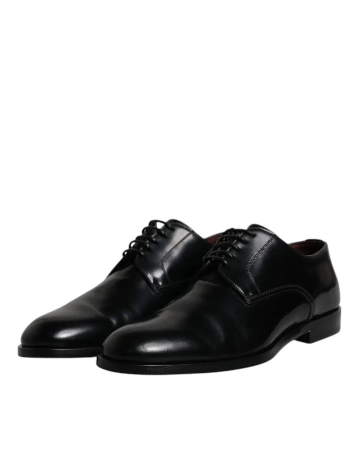 Dolce &amp; Gabbana Black Calfskin Leather Derby Lace Up Formal Dress Shoes