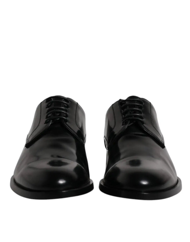 Dolce &amp; Gabbana Black Calfskin Leather Derby Lace Up Formal Dress Shoes