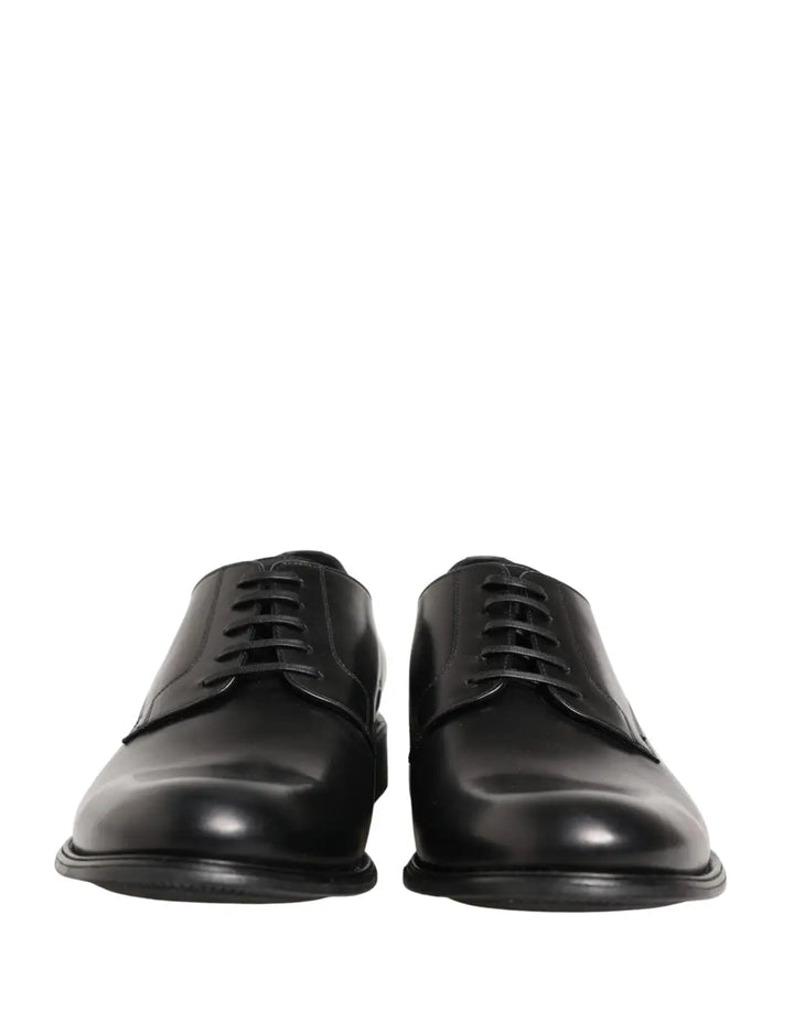 Dolce &amp; Gabbana Black Calfskin Leather Derby Men Dress Shoes