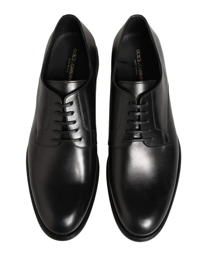 Dolce &amp; Gabbana Black Calfskin Leather Derby Men Dress Shoes