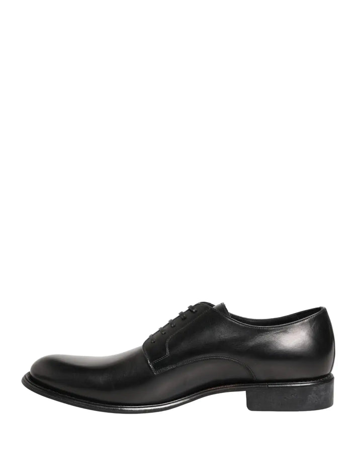 Dolce &amp; Gabbana Black Calfskin Leather Derby Men Dress Shoes