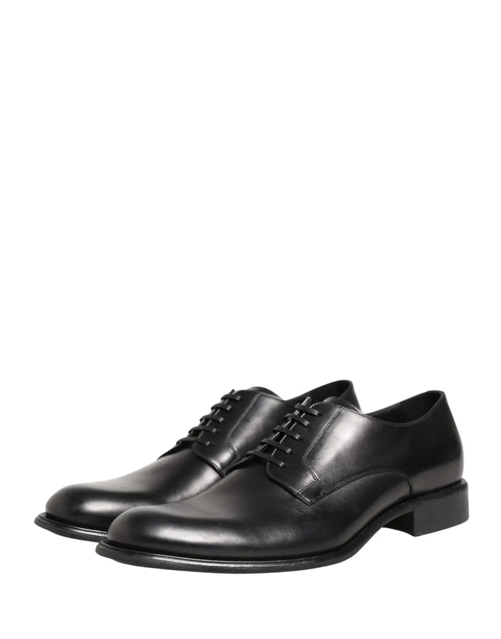 Dolce &amp; Gabbana Black Calfskin Leather Derby Men Dress Shoes