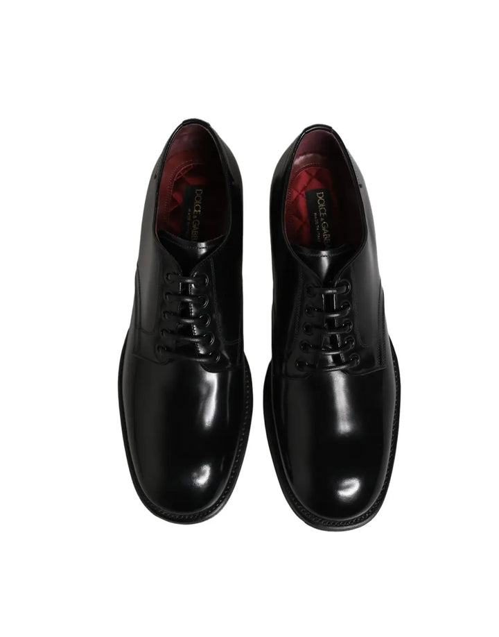 Dolce &amp; Gabbana Black Calfskin Leather Derby Men Dress Shoes